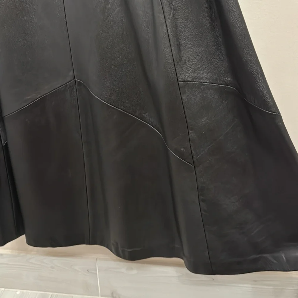 Gingette Leather Vintage Black Soft Maxi Lined Zip Genuine Skirt Israel 26” - Picture 13 of 16